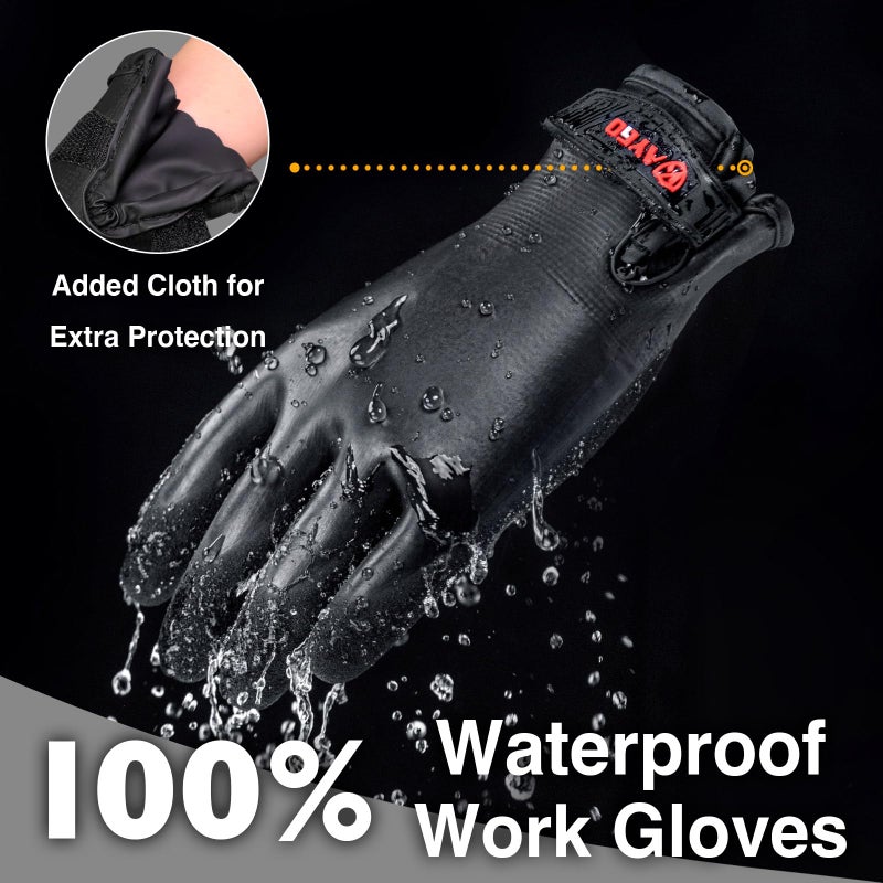 KAYGO Waterproof Thermal Work Gloves, Double Latex Coated, Good Grip and Dexterity, Insulated Liner Warm for Freezer Storage Cold Weather Fishing Winter Outdoor Jobs, KG145W (Full Black, Medium) - Image 3